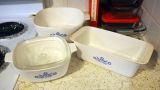 Corningware Cornflower Blue Casserole Dishes, Pyrex Casserole Dishes, Thomas Glass Bakeware, Good Cook Bread And Brownie Pans, And Cookbook