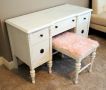 Vintage Painted Wood 5-Drawer Writing Desk With Turned Legs, 29