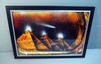 Pyramids Under The Stars Painting, Unknown Artist, Framed Under Glass, 16.5