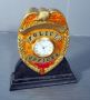 Vintage Brass Desk Top Magnifying Glass, Universal Rubber Ink Stamp Holder And Police Officer Desk Top Badge