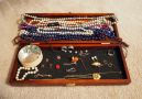 Costume Jewelry Including Beaded Necklaces, Various Lengths, Earrings, Gold And Silver Toned Necklace, Rings And Wood Hoppe's Trinket Box