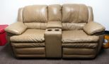 Faux Leather Dual Seat Recliner With Center Storage Compartment, 40