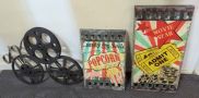 Home Theater Wall Decor, Includes Metal Film Reel, Wooden Candy, Soda And Popcorn Sign, And Movie Star Admit One Ticket Sign