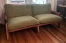 Mid Century Oak Framed Sofa With Removable Cushions, 73
