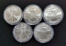 1995-1999 American Eagle $1 Silver Coins, Each 1 oz Fine Silver, Total Qty 5