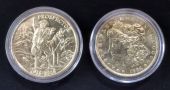 Prospector Silver Round, 1 Troy oz .999 Fine Silver, And 1884 Morgan Silver Dollar, Both Gold Plated
