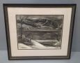 Syd Browne (American, 1907-1991) Along The Hudson River Charcoal On Paper, Signed LL, Framed Matted Under Glass, 21.5