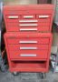 Kennedy Tool Chest And Toolbox, On Wheels, Some Contents Including Coping Saw, Chisel Bits, Wrenches, And More